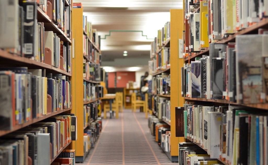 Shelves of books in a library