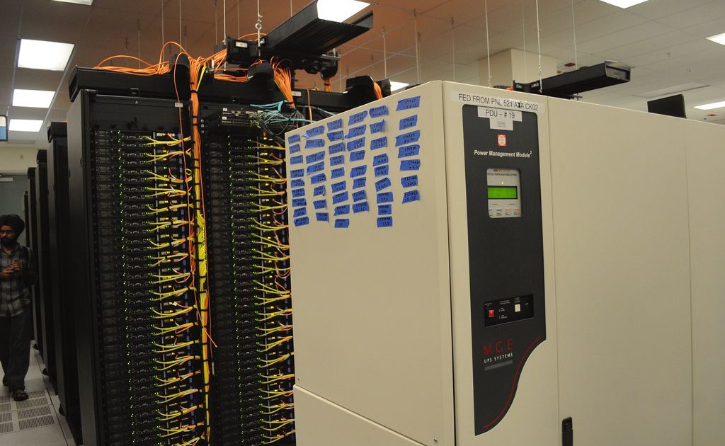 A bundle of coloured network cables