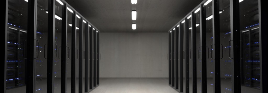 Servers mounted in a data centre rack