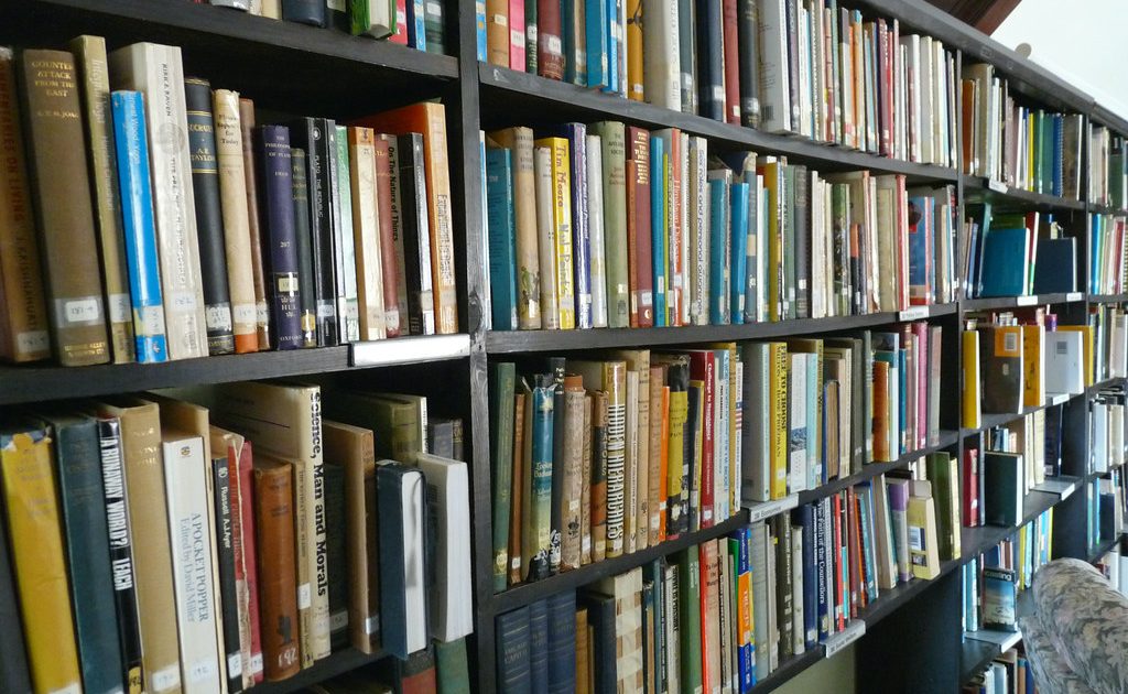 Shelves of books in a library