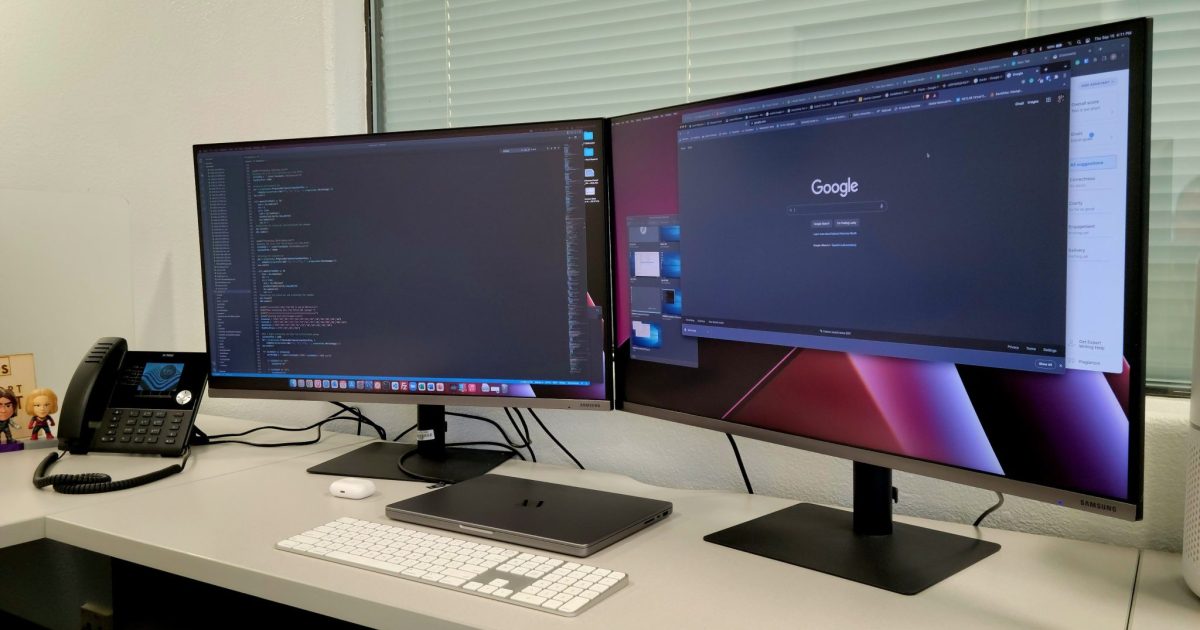 Office with Two Monitors on a Desk