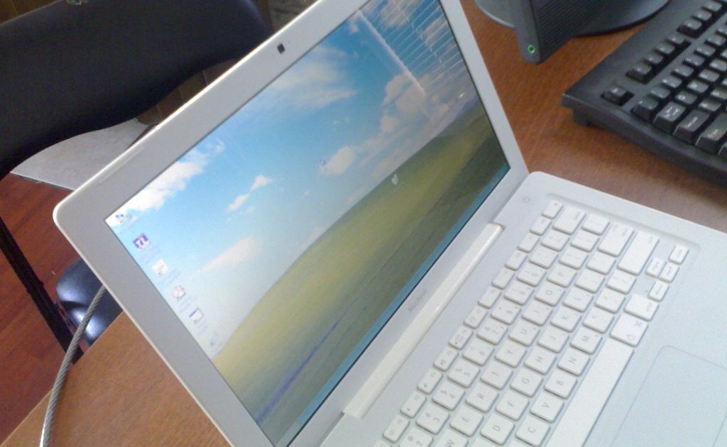 A laptop computer on a table