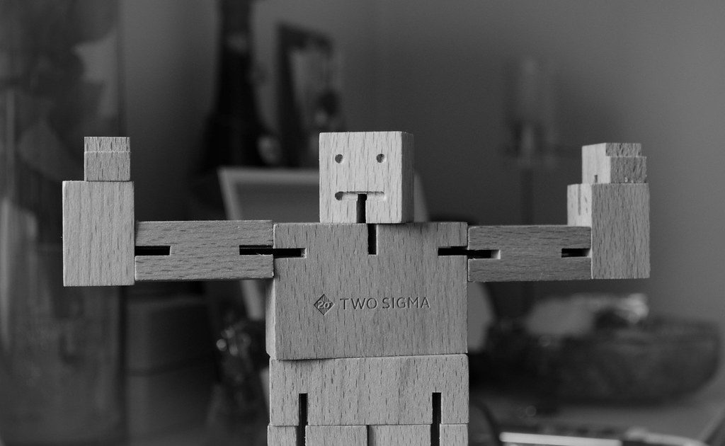 A robot figure built from plastic bricks